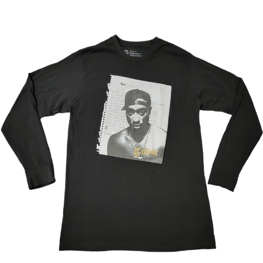 Men's Tupac Shakur Graphic Print‎ Long Sleeves Black Shirt